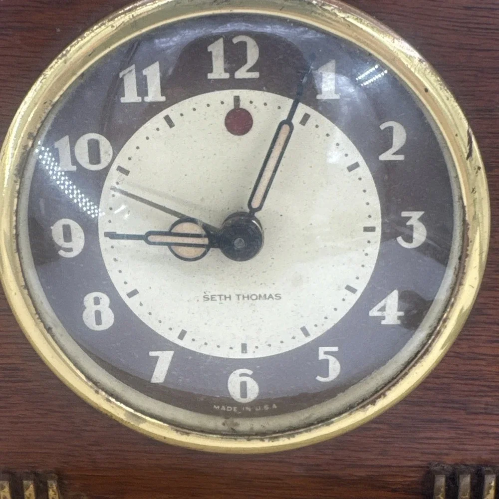 Vintage Seth Thomas MCM Wood Desk Clock Model ECHO-3E Works Electric w/Alarm